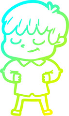 cold gradient line drawing cartoon happy boy