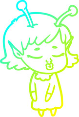 cold gradient line drawing cute alien girl cartoon