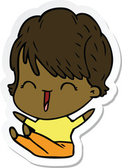 sticker of a cartoon laughing woman