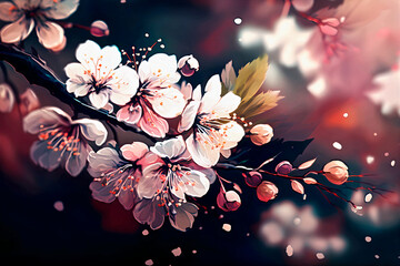 Obraz na płótnie Canvas Sakura branch in springtime with falling petals