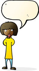 cartoon curious woman with speech bubble