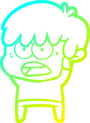 cold gradient line drawing worried cartoon boy