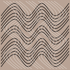 seamless pattern with waves, abstract vector art, texture in black and white on brown background, abstract graphic ornament, repeating patterm, ideal for fashion, textiles and paper design	