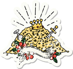 grunge sticker of tattoo style pile of gold