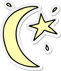 sticker cartoon doodle of the moon and a star