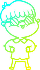 cold gradient line drawing cartoon boy wearing spectacles
