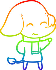 rainbow gradient line drawing cute cartoon elephant in winter clothes