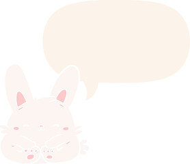 cute cartoon bunny rabbit and speech bubble in retro style