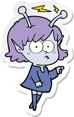 sticker of a cartoon alien girl