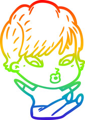 rainbow gradient line drawing cartoon woman