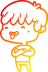 warm gradient line drawing boy sticking out tongue