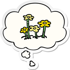 cartoon flowers and thought bubble as a printed sticker