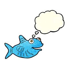 Obraz premium cartoon happy fish with thought bubble