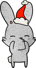 curious bunny textured cartoon of a wearing santa hat