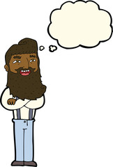 cartoon happy man with beard with thought bubble