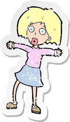 retro distressed sticker of a cartoon surprised woman