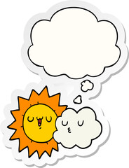cartoon sun and cloud and thought bubble as a printed sticker