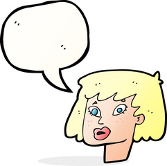 cartoon pretty female face with speech bubble