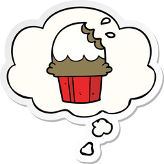 cartoon cupcake and thought bubble as a printed sticker