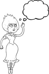 thought bubble cartoon vampire girl waving