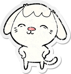 distressed sticker of a happy cartoon dog