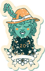 half orc bard with natural 20 dice roll illustration