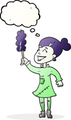 thought bubble cartoon undead monster lady cleaning