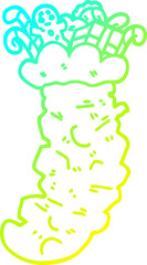 cold gradient line drawing cartoon christmas stocking stuffed with toys