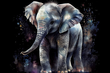 A charming generative ai illustration of a baby elephant, painted in soft and delicate hues