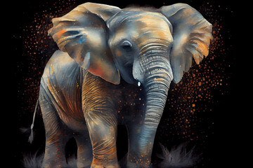 A charming generative ai illustration of a baby elephant, painted in soft and delicate hues
