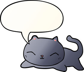cartoon cat and speech bubble in smooth gradient style