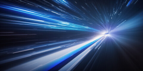 Light speed, hyperspace, space warp background, in blue. Generative AI. - obrazy, fototapety, plakaty