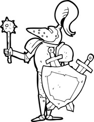 black and white cartoon medieval knight with shield