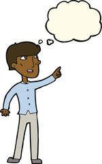 cartoon man pointing with thought bubble