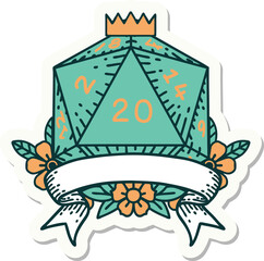 natural 20 critical hit D20 dice roll sticker