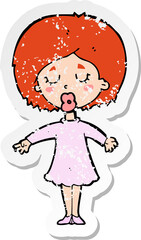 retro distressed sticker of a cartoon woman in dress