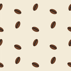 seamless pattern of coffee beans on beige background, illustration of coffee beans, square design, ideal for cafes, repeating pattern, seamless texture, coffee decoration