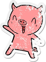 distressed sticker of a cartoon pig dancing