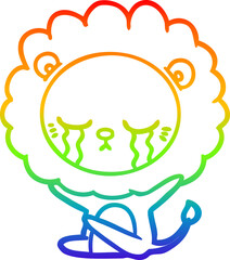 rainbow gradient line drawing crying cartoon lion