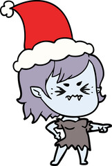 annoyed line drawing of a vampire girl wearing santa hat