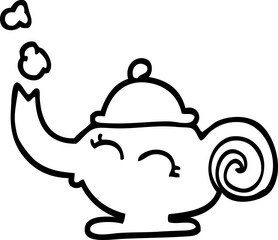 black and white cartoon magic lamp