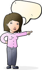 cartoon woman pointing with speech bubble
