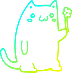 cold gradient line drawing cute cartoon cat with flower