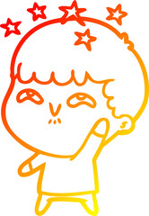 warm gradient line drawing cartoon amazed boy