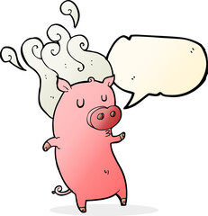 smelly cartoon pig with speech bubble