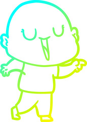 cold gradient line drawing happy cartoon bald man