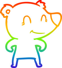 rainbow gradient line drawing smiling bear cartoon
