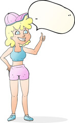 happy gym woman giving thumbs up symbol