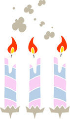 flat color illustration of a cartoon birthday cake candles