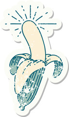 grunge sticker of tattoo style peeled banana